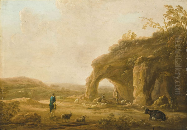 An Italianate landscape with shepherds by a grotto - view 1