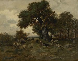 Landscape with sheep by Charles Jacque