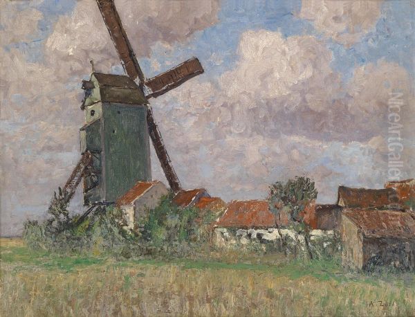 Windmill and Village in Belgium - view 1