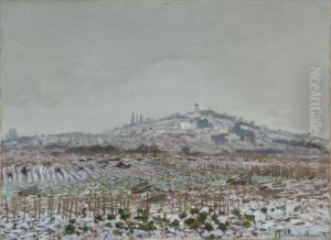 Vineyards in the Snow, Looking Towards the Mill at Orgemont by Claude Oscar Monet