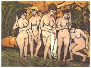 Five Bathing Women at a Lake Five Bathing Women at a Lake