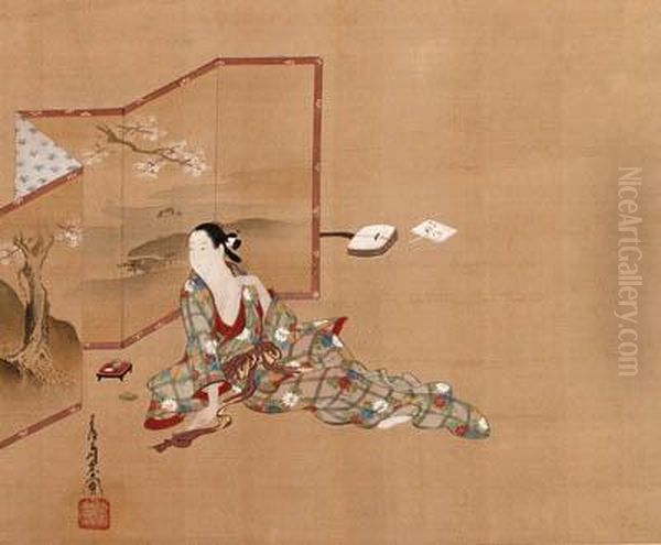 Courtesan By A Screen - view 1
