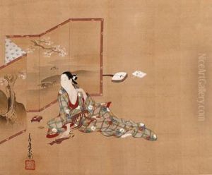 Courtesan By A Screen by Miyagawa Choshun