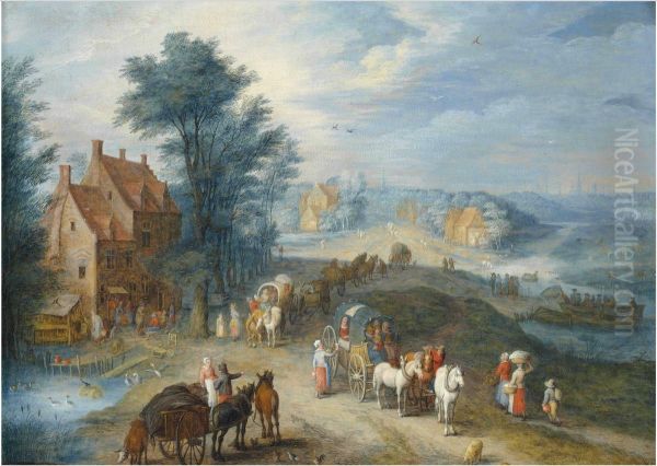 Village Street with Travellers - view 1