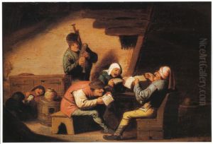 The Sense of Hearing, one of the five senses by Adriaen van Ostade