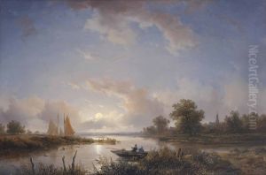 Anglers in a Rowing Boat at Twilight by Remigius Adrianus Haanen