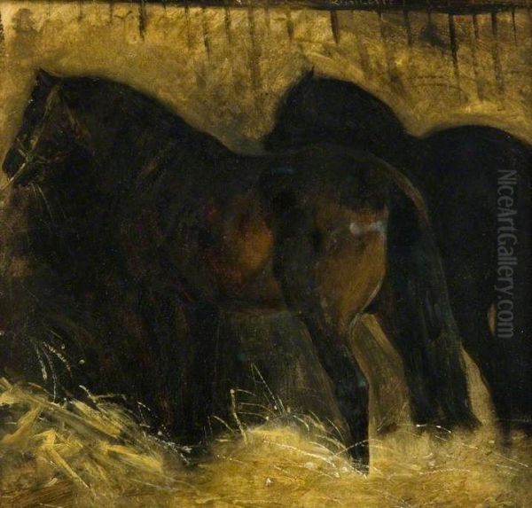 Two Brown Horses in a Stall - view 1