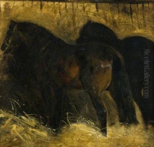 Two Brown Horses in a Stall by Theodore Gericault