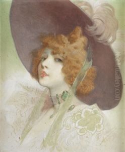 Portrait De Jeune Femme Au Collier D'emeraudes by Alfred Choubrac