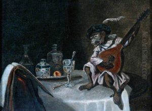 A Monkey Playing a Lute by Alexandre-Gabriel Decamps