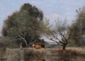 Landscape with Cattle by Jean-Baptiste Camille Corot