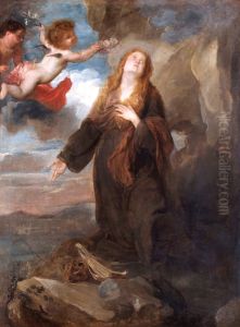 Santa Rosalia coronada de rosas por dos angeles by Sir Anthony Van Dyck
