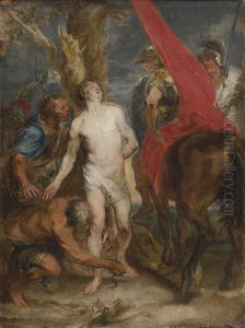 Saint Sebastian is being tied to a tree by Sir Anthony Van Dyck
