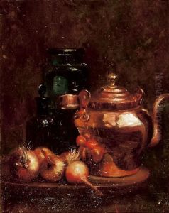 Stillleben Mit Kupferwasserkessel Und Zwiebeln by Gill-Louis Chretien
