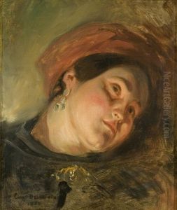 Head of a Woman in a Red Turban by Eugene Delacroix