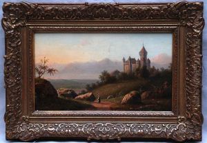 Castle, Figure Of Girl On Road by Johannes Franciscus Christ