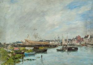 The Port of Trouville, Boatyard by Eugene Louis Boudin