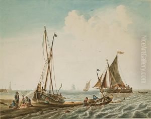 Navires De Pecheurs Le Long Des Cotes by W F. Christ