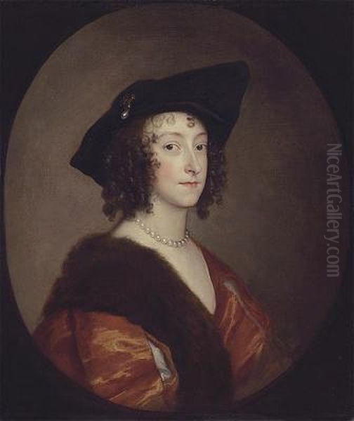 Portrait of Katherine, Lady Stanhope, later Countess of Chesterfield, half-length, in a black hat and a russet dress with a fur stole - view 1