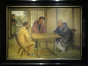 Emile Guimet avec le grand pretre du temple de Nikko et l'interprete Kondo by Felix Elie Regamey