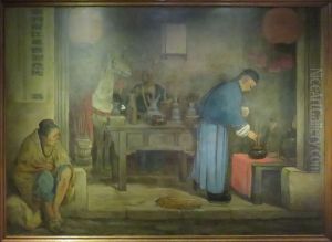Le cheval du dieu de la cite dans le temple des Cinq Genies a Canton by Felix Elie Regamey