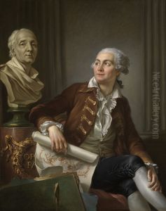 Portrait of man with bust of Denis Diderot by Jean-Simon Berthelemy
