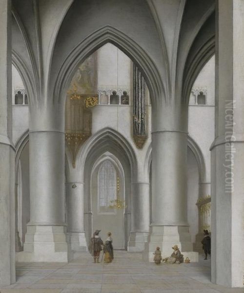 Interior of the St. Bavo-church in Haarlem, view of the southern ambulatory and the northern chancel wall - view 1