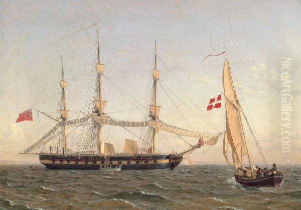 En engelsk fregat til ankers, som torrer sejl, og en dansk lodsbad - view 1