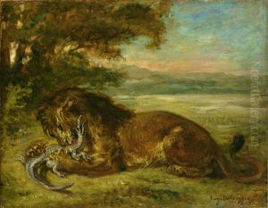 Lion et Alligator by Eugene Delacroix