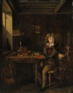 Jeune eleve preparant les couleurs de son maitre