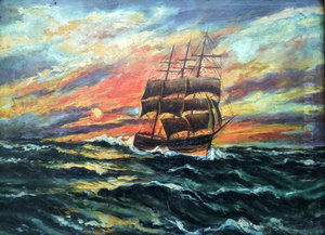 Three master on vivid Sea Three master on vivid Sea