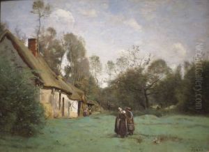 Thatched Cottage in Normandy by Jean-Baptiste Camille Corot