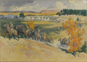 Siberian Battery Exercising with Gun Limbers at Petawawa Camp by Charles William Jefferys