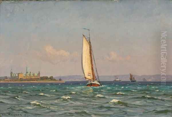 Seascape with a Dutch cuf off the coast of Kronborg Castle - view 1