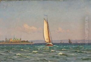 Seascape with a Dutch cuf off the coast of Kronborg Castle by Vilhelm Arnesen