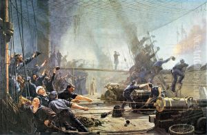 An Bord der Fregatte "Niels Juel" bei der Seeschlacht von Helgoland am 9. Mai 1864