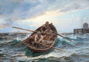 Fishing boats in rough seas near Dragor.
