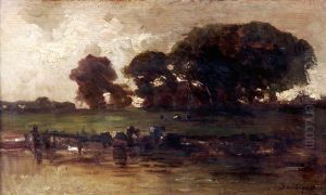 Cattle at a Stream, Evening by Charles-Francois Daubigny