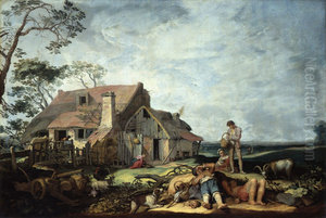 Landscape with farmstead, peasants and the exodus of Tobias with the angel