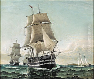A squadron of sailing ships.