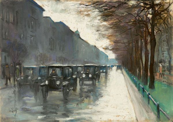 Unter den Linden mit Droschken im Regen - view 1