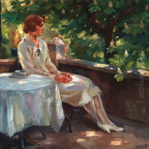 A Woman Sitting On A Balcony - view 1