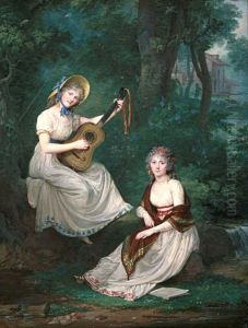 Les Demoiselles de Tourzel, assises pres d'un ruisseau by Jean-Antoine Laurent
