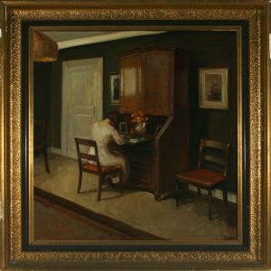 Interior With Woman At A Bureau Interior With Woman At A Bureau