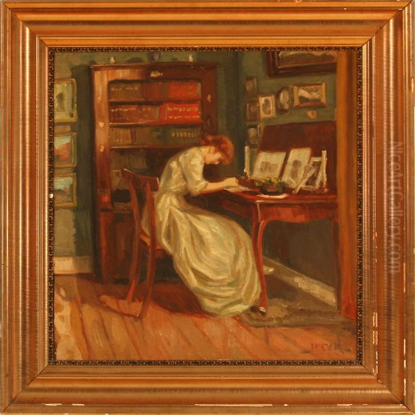 An Interior With A Young Woman At A Games Table - view 1
