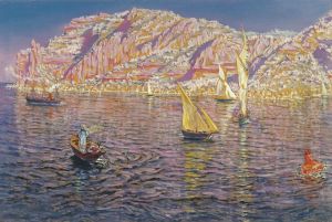 Seascape View of Palma de Mallorca. by Antonio Munoz Degrain