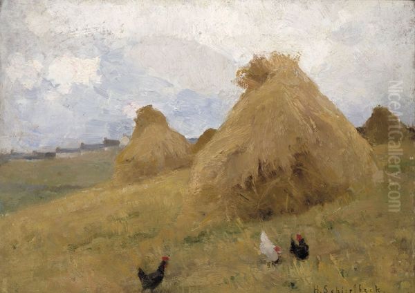Chickens amongst Cornstooks - view 1