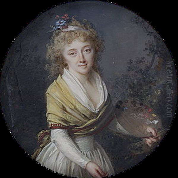 Portrait de Mme Pinson, debout, de face, tenant une palette et des pinceaux - view 1