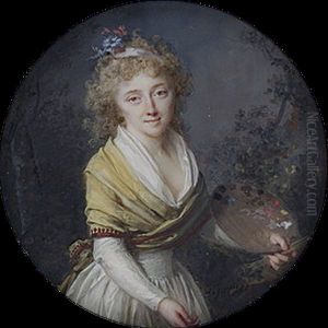 Portrait de Mme Pinson, debout, de face, tenant une palette et des pinceaux by Lie Louis Perin-Salbreux