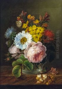 Bouquet of flowers in a glass of waterFrancais:Bouquet de fleurs dans un verre d'eauItaliano:Mazzo di fiori in un bicchiere d'acqua by Anne Vallayer-Coster